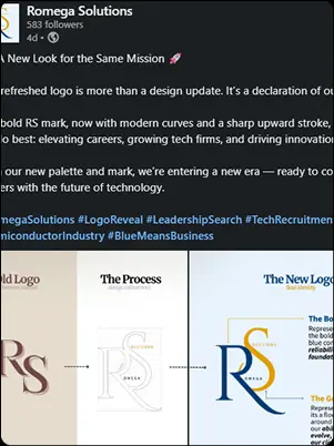 Romega LinkedIn post about success stories